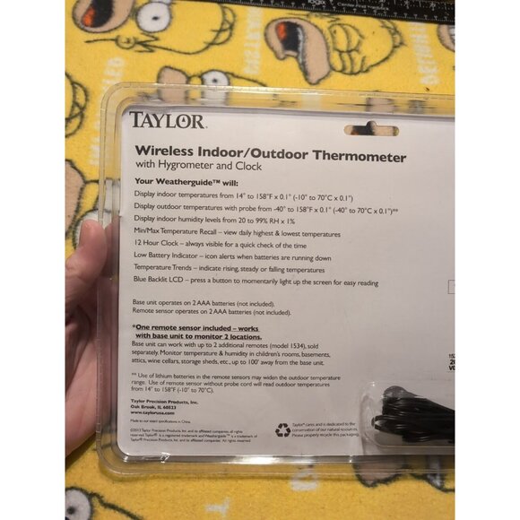 Taylor Weather Guide Wireless Indoor/Outdoor Thermometer With Remote Sensor NEW - Picture 5 of 6